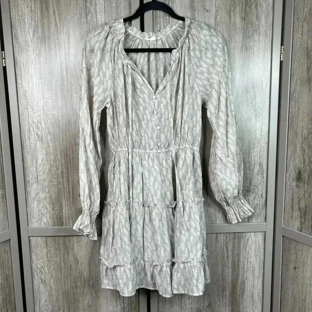 Anthropologie Mine Dress Medium Mini Tiered Long Sleeves Romantic Gray Color M